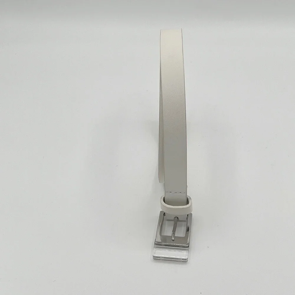 White House Black‎ Market S White Leather Skinny Belt Silver Buckle Minimalist